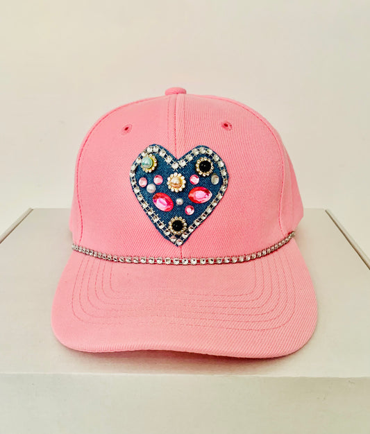 EMBELLISHED CAP "HEART".  PACKAGE 6 CAPS.  $11.90 UNIT PRICE