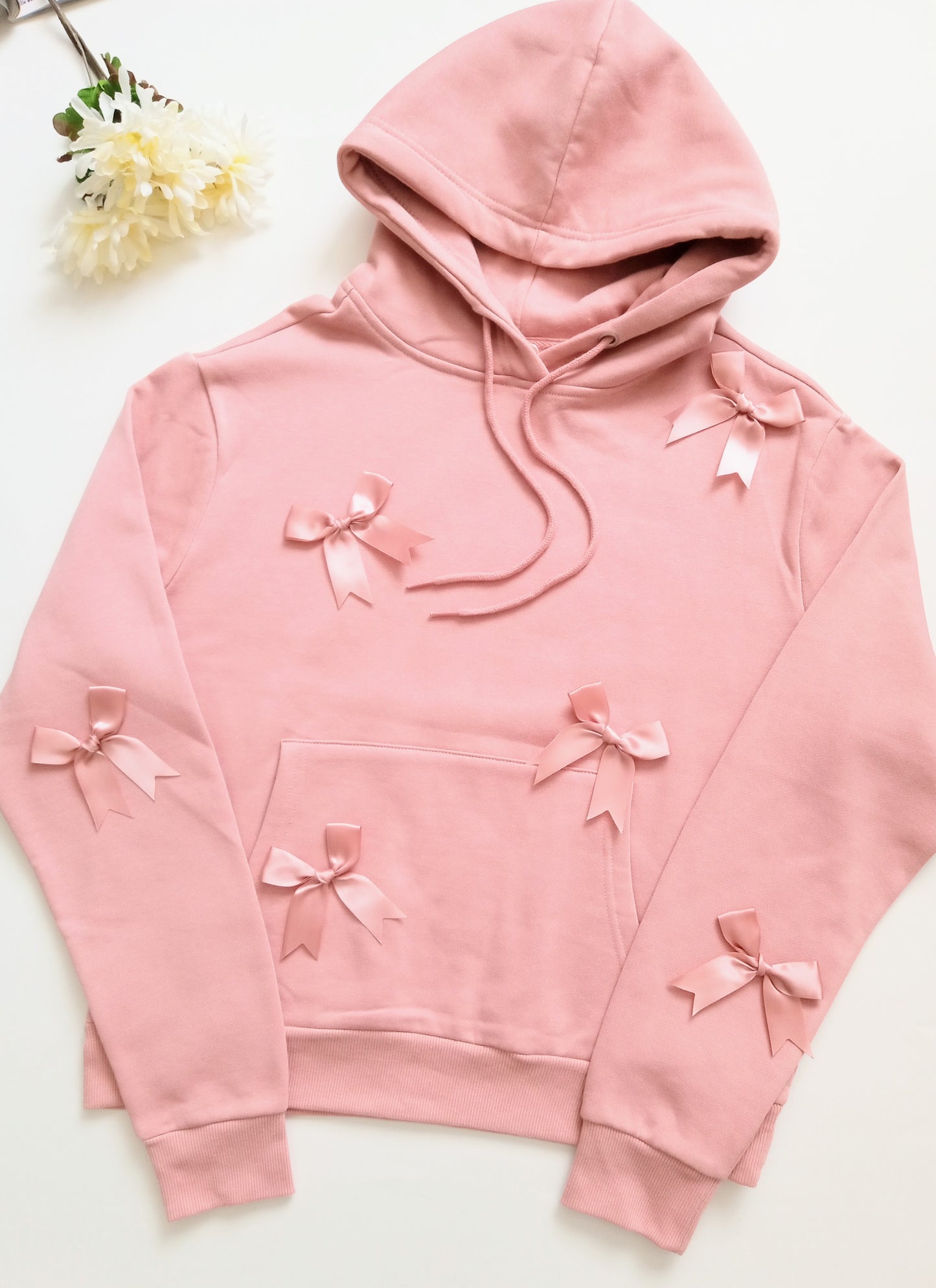 HANDCRAFTED SATIN RIBBON HOODIE SWEATSHIRT PULLOVER