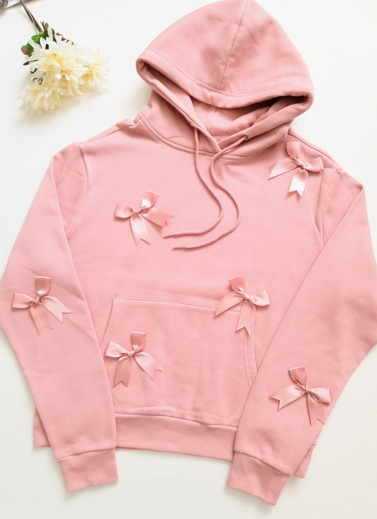 HANDCRAFTED SATIN RIBBON EMBELLISHED HOODIE SWEATSHIRT PULLOVER.  PACKAGE OF 6 HOODIES 2S 2M 2L.  $19.00 UNIT PRICE