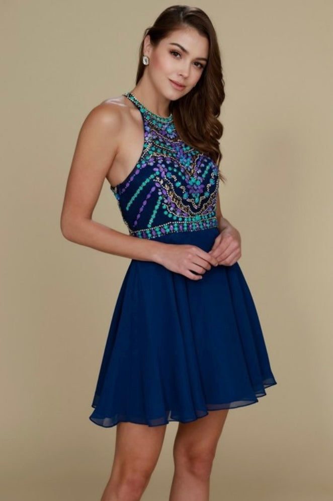 BEADED PARTY DRESS BLUE D5774.  PACKAGE 3 UNITS .  $13.90 UNIT PRICE
