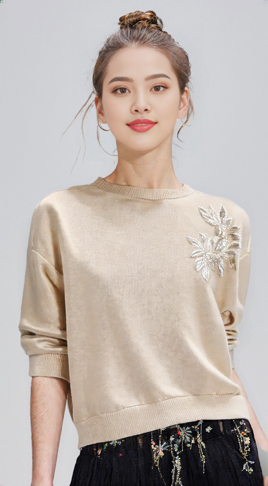 EMBELLISHED APPLIQUE BEIGE PULLOVER BEIGE SWEATSHIRT. PACKAGE 3 SWEATSHIRTS 1S 1M 1L. $13.90 UNIT PRICE