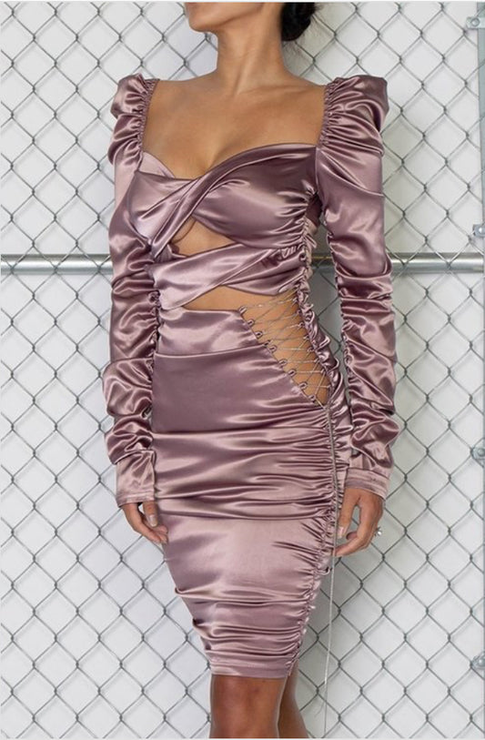 SATIN DRESS D0679.  PACKAGE 6 DRESSES 2S 2M 2L.  $9.90 UNIT PRICE