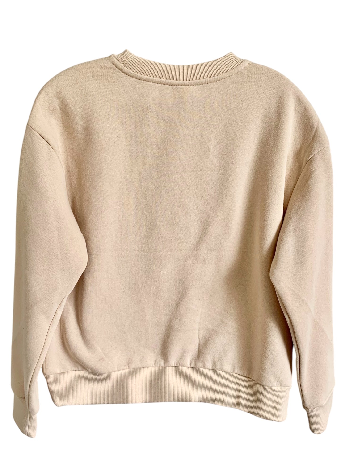 Embellished Satin Ribbons Pullover Fleece Beige Sweatshirt